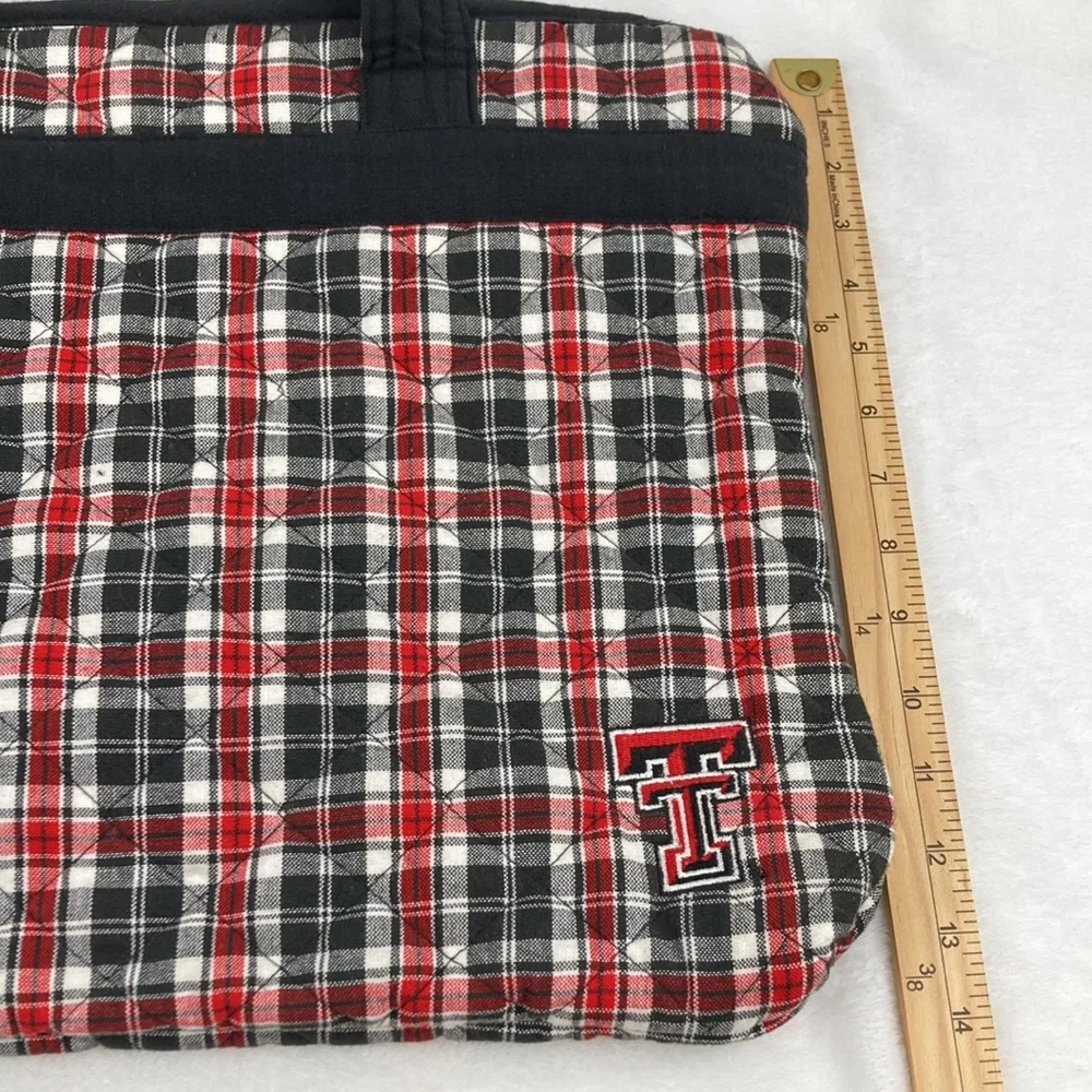 Pomegranate Collegiate Texas Tech Quilted Red & Black Plaid Tote Bag 17” x 14”